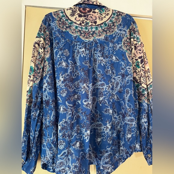Free People Blue Paisley/Floral Button down Blouse - Picture 7 of 8